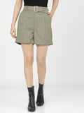 Checkered Women Green Basic Shorts