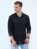 Blue Men Washed Casual Black Shirt Black